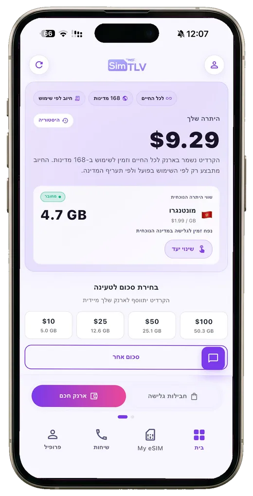 מעקב שימוש בחבילה בזמן אמת